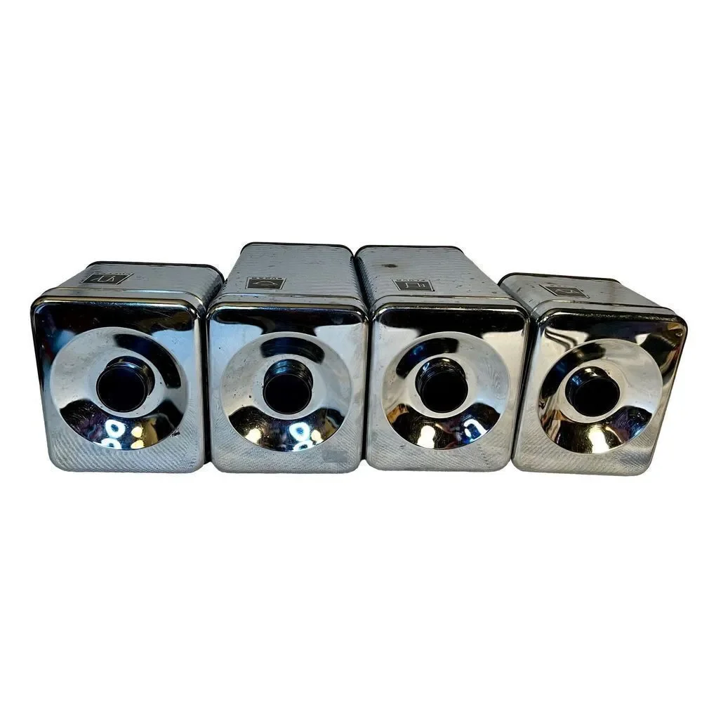 Vintage 4 Piece MCM Chrome/Black Wavy Diamond Textured Canister Set READ